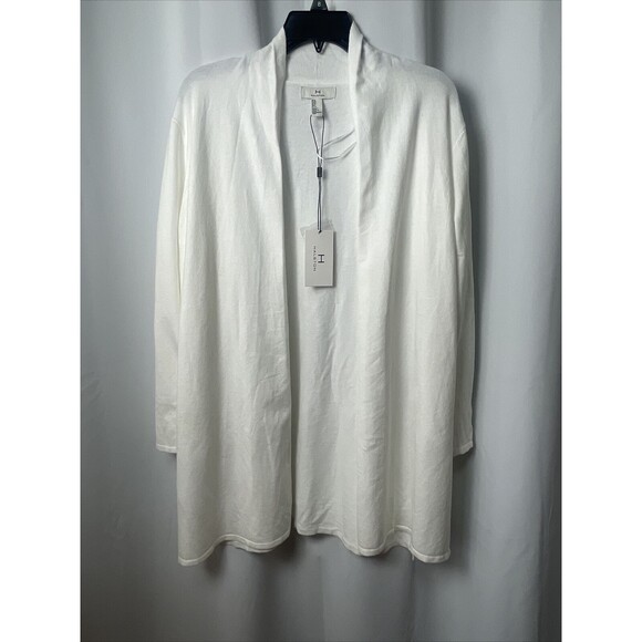 H Halston Lace Inlay Open Cardigan Sweater In White As M New - Picture 3 of 11